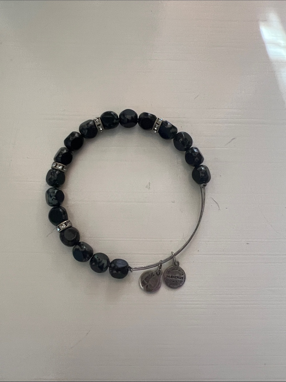 Alex and Ani Black Bead & Rhinestone Charm Bracelet